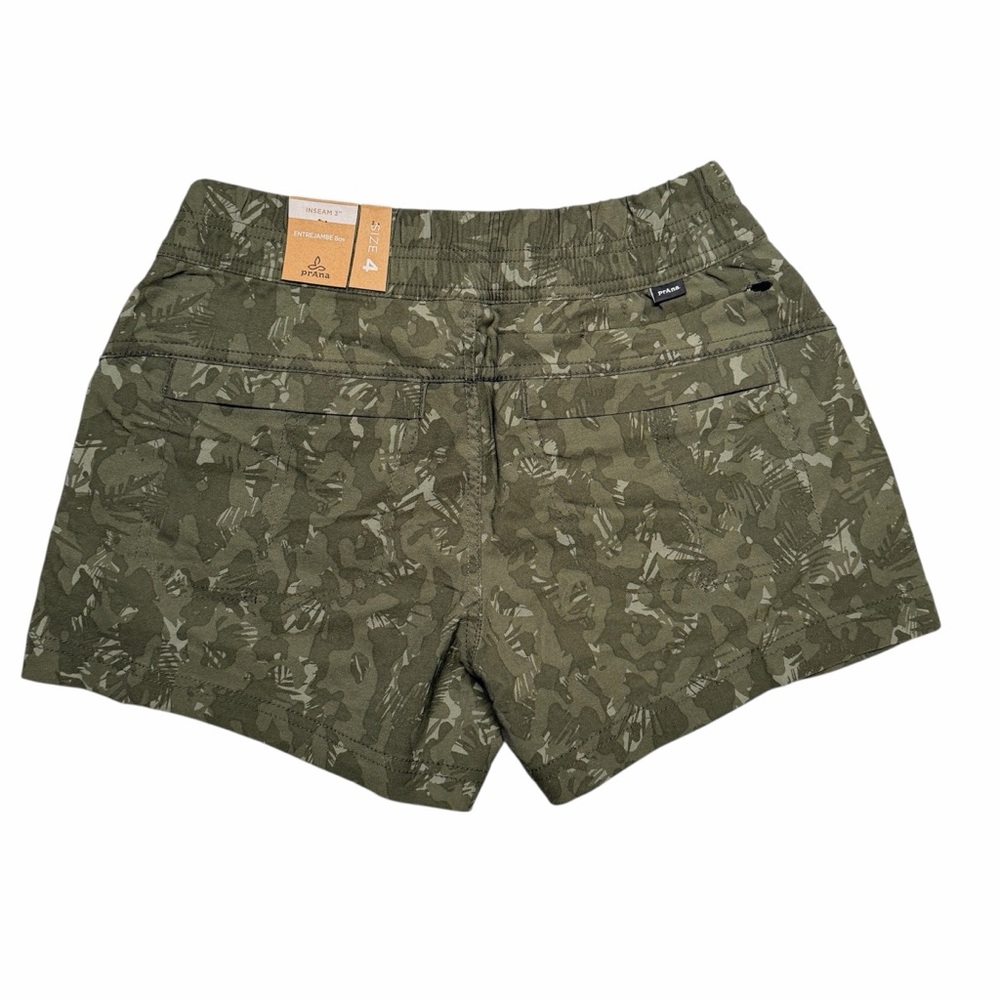Prana Halle E-Waist Shorts WMNS Size 4, 3" Inseam Green Camo Outdoors Hiking NEW - Picture 2 of 7
